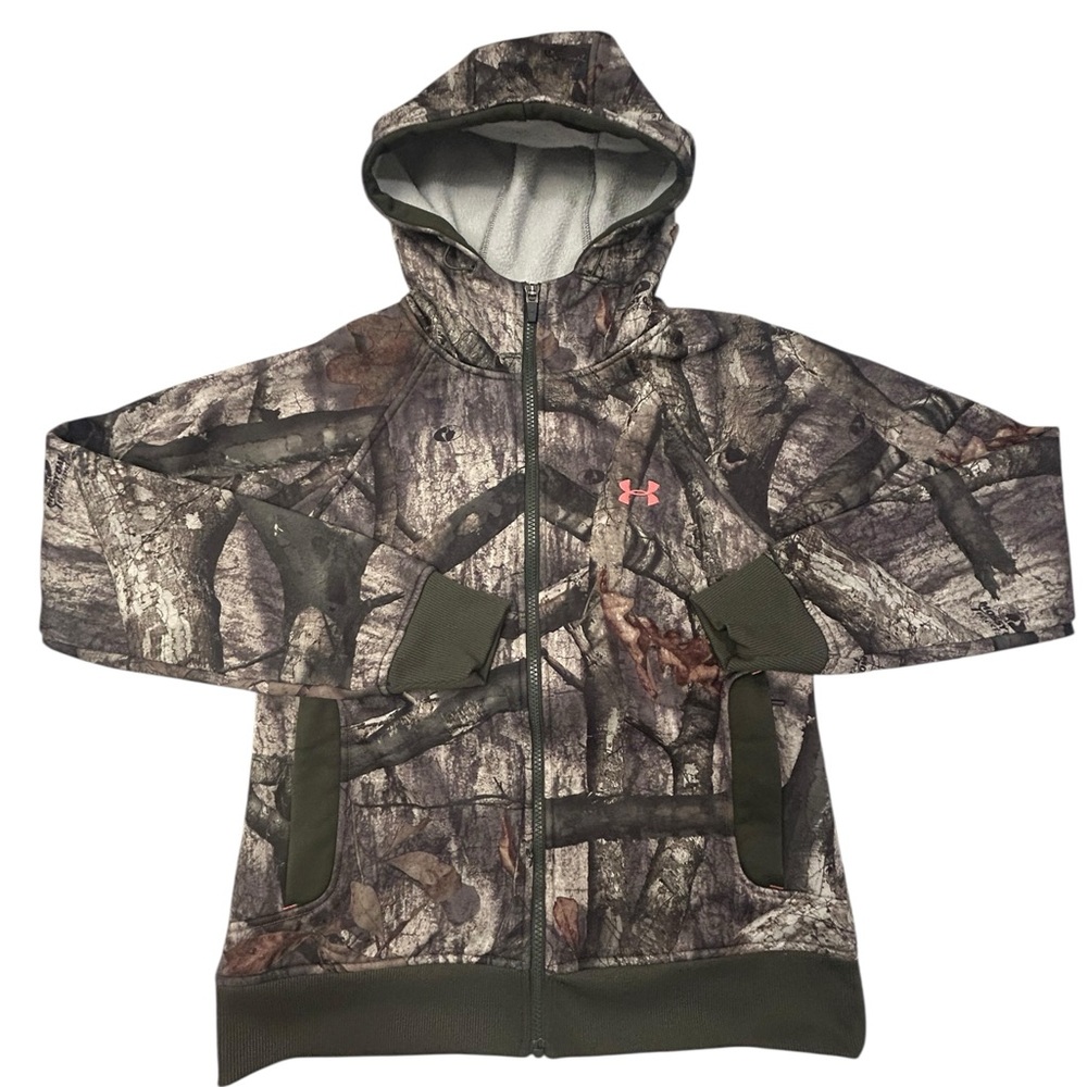Under Armour Cold Gear Women’s Mossy Oak Treestand Camo Hooded Jacket S Full Zip